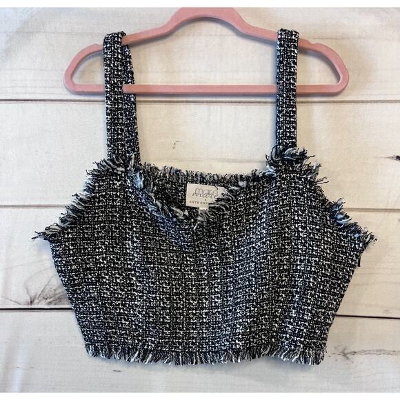 mare mare x anthropologie size XL tweed black white sleeveless cropped fringed - Picture 1 of 5
